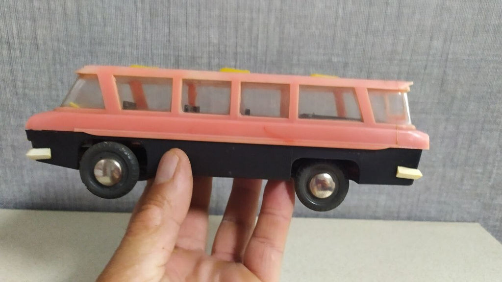 Vintage Soviet toy bus with wrap-around windshield and roof skylights – detail 8
