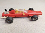 Soviet toy car, red plastic Formula 1 racing car with driver figure, made in Kyiv