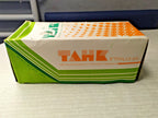 Soviet toy tank DS 8.5 in bright green plastic with red star, shown with original box