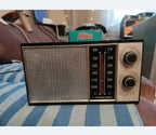 Soviet portable radio Kvarz-404 in black faux-leather carrying case