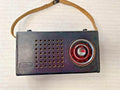 Soviet transistor radio Selga 404 in black leather case with carrying strap