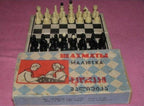 Soviet travel chess set Malyutka in original box with Young Pioneers chess graphics