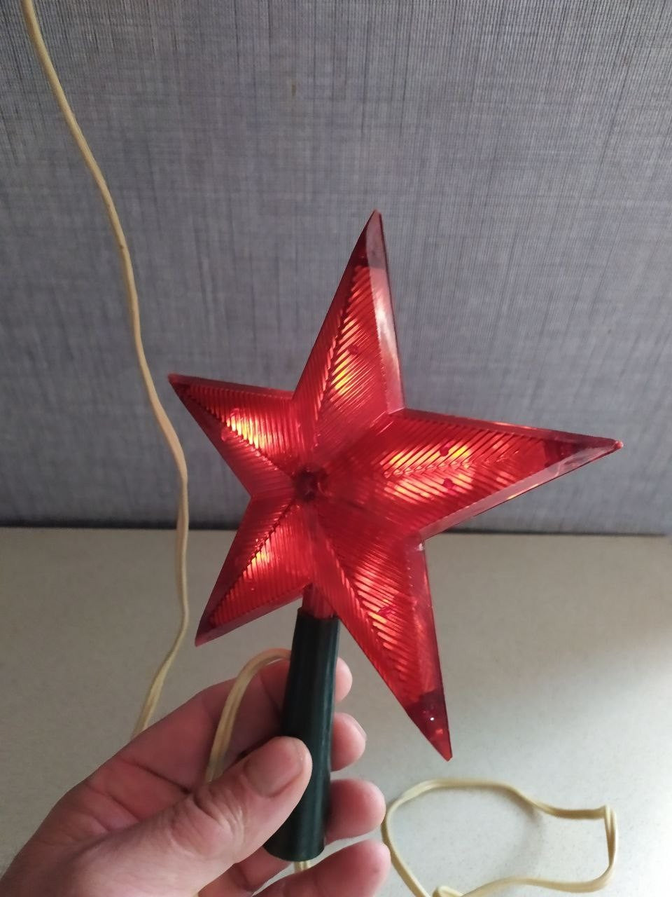Soviet Christmas tree topper red star glowing when lit