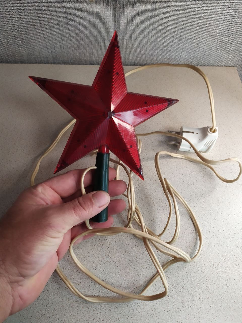 USSR tree topper with green mounting tube and white electrical wire – detail 6