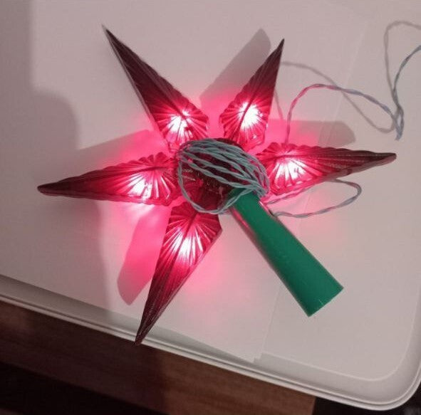 Vintage Christmas tree topper star with green mounting base and wiring – detail 5