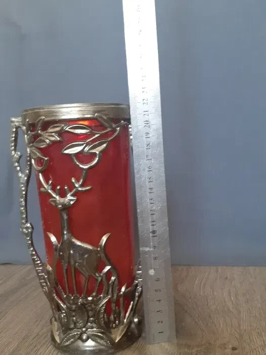Silver-toned metal relief of a deer among branches with side handles – detail 6