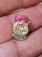 Vintage USSR veteran pin with red enamel flag