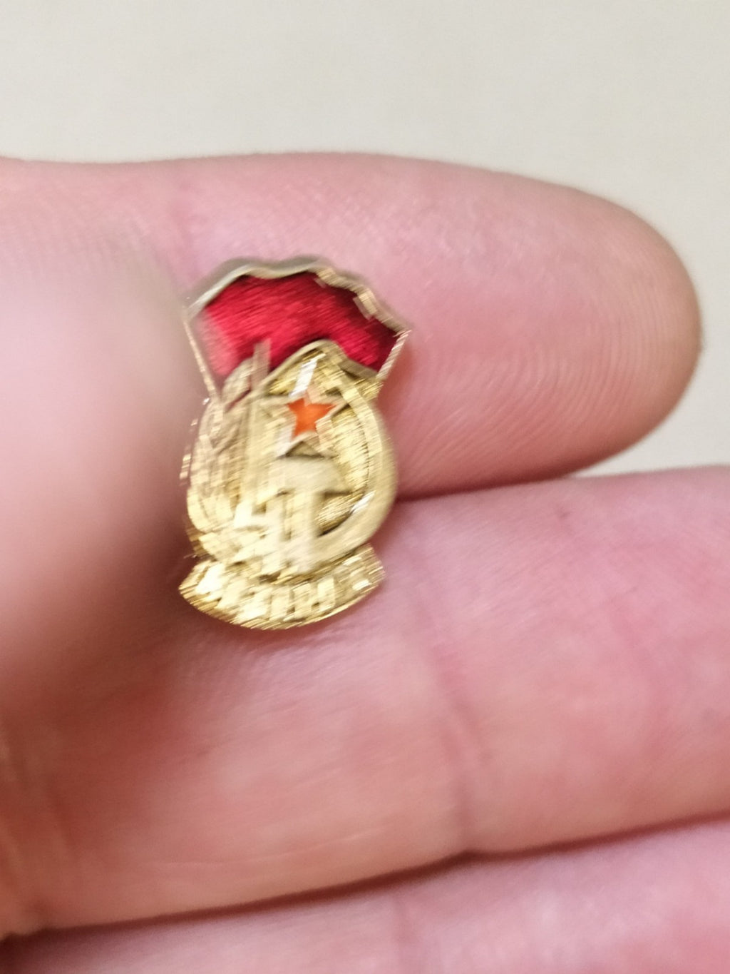 USSR enamel pin with red star and hammer and sickle