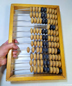 Large Soviet wooden abacus schyoty with metal rods and black contrast beads