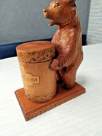 Vintage Russian folk art bear showing wood grain and patina – detail 10
