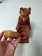 Hand-carved brown bear with textured fur finish on wooden base – detail 11