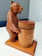 Hand-carved brown bear with textured fur finish on wooden base – detail 14