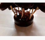 Made in USSR wooden mushrooms desk souvenir, close-up of glossy caps