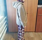 Sherpa hooded coat with contrast zippered chest pocket and full zip