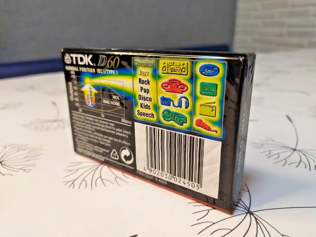 Back of the factory sealed TDK cassette showing item code D-60EB – detail 6