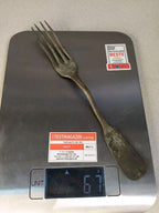 Imperial Russian copper fork with four tines, close-up of the tine root – detail 12