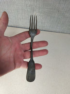Russian imperial antiques: back of copper fork handle with stamped marks – detail 5
