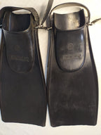 Pair of black rubber Soviet flippers with adjustable straps and metal buckles