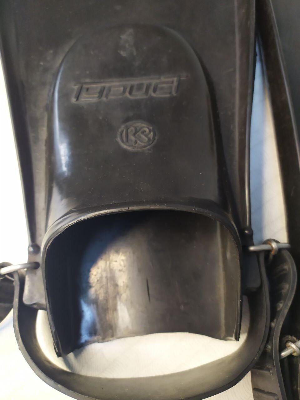 Pair of black rubber Soviet flippers with adjustable straps and metal buckles – detail 5