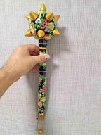 Ukrainian painted wooden mace bulawa in Petrykivka style