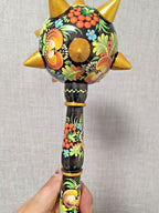 Hand-painted Ukrainian mace with wooden bead pendant at the base – detail 10