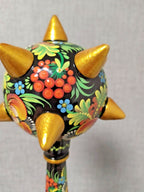 Petrykivka floral painting on a Ukrainian wooden bulawa mace – detail 11