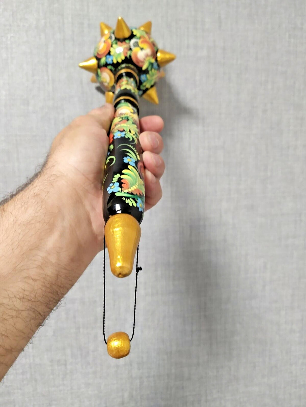 Cossack hetman symbol mace with golden spikes and glossy varnish – detail 12