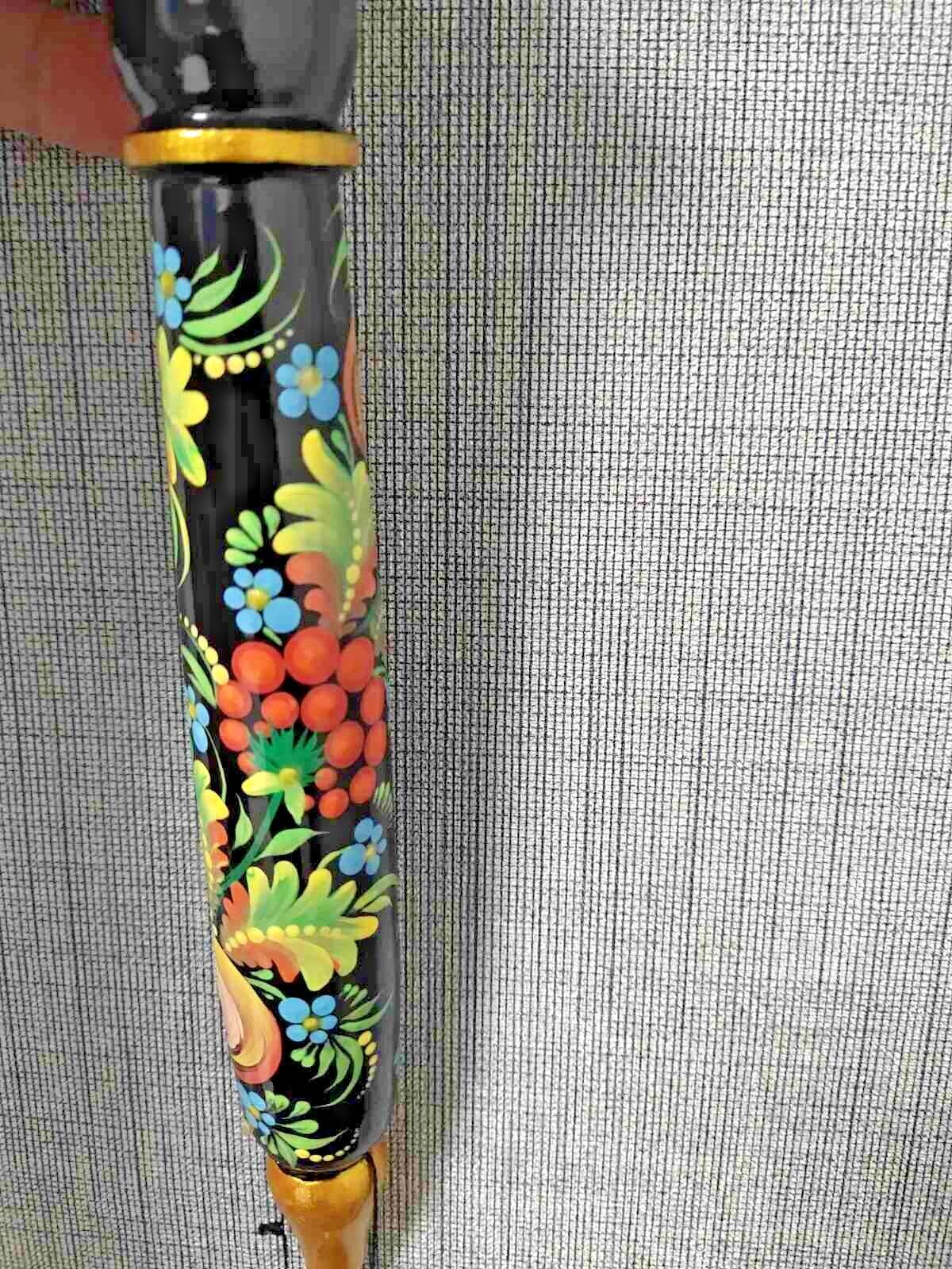 Petrykivka floral painting on a Ukrainian wooden bulawa mace – detail 14