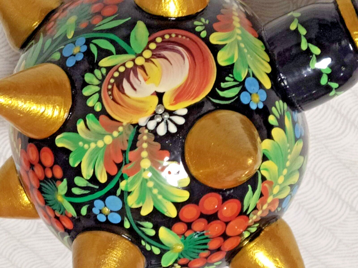 Petrykivka floral painting on a Ukrainian wooden bulawa mace – detail 5
