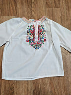 Ukrainian embroidered blouse round neckline with small V-slit