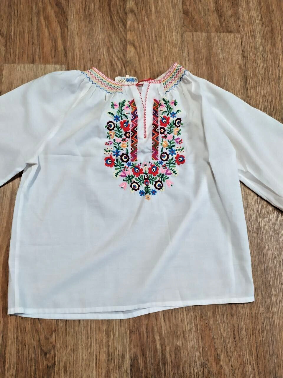 Ukrainian embroidered blouse round neckline with small V-slit
