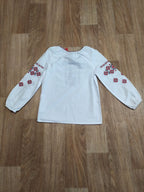 Ukrainian embroidered blouse neckline with red tassels – detail 11