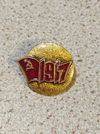 USSR 1917 October Revolution pin badge with hammer and sickle and LMD mark