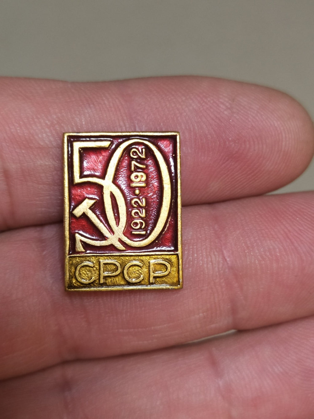 USSR fifty years commemorative pin reverse