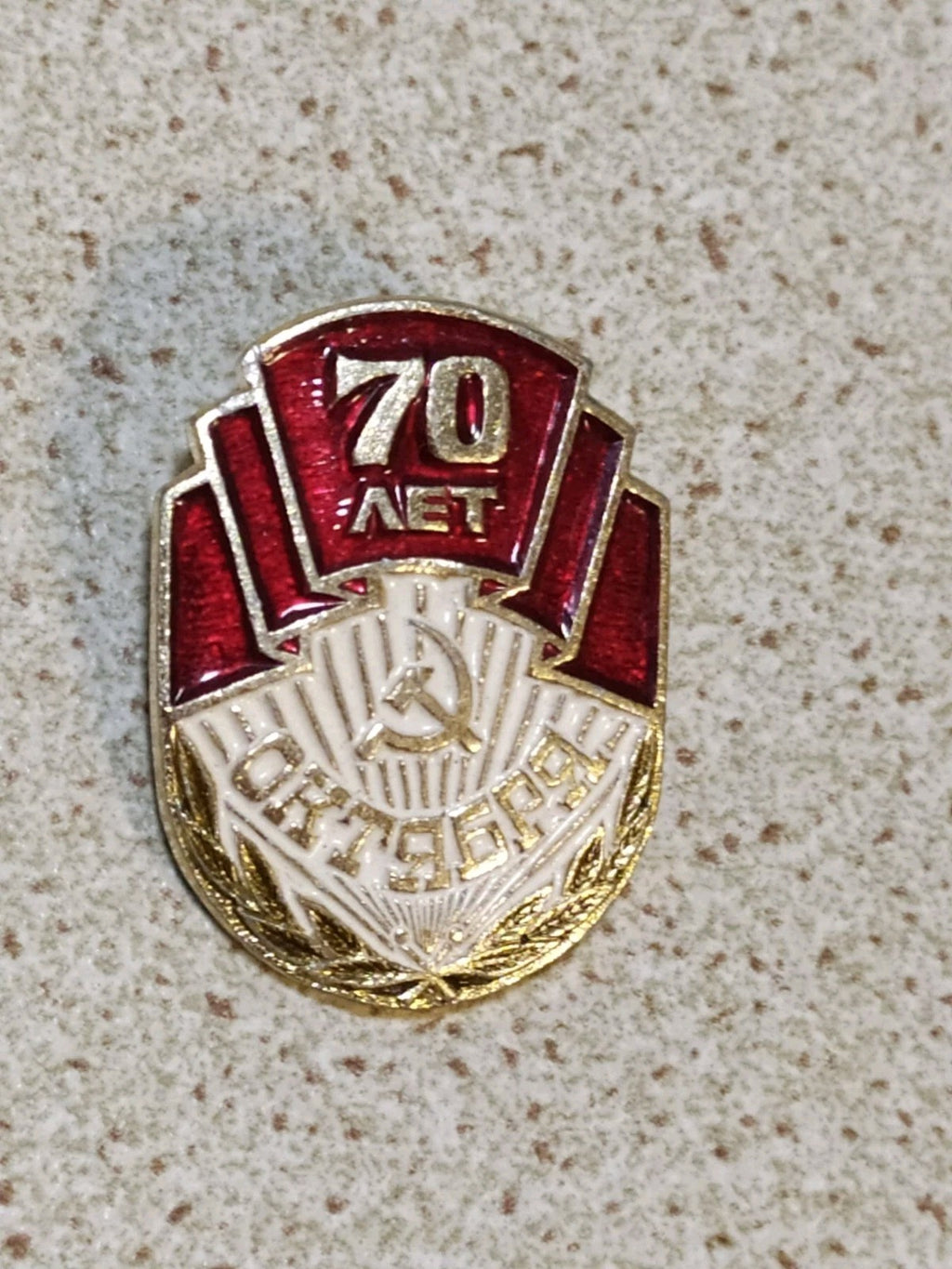 Vintage USSR commemorative badge reverse side with pin