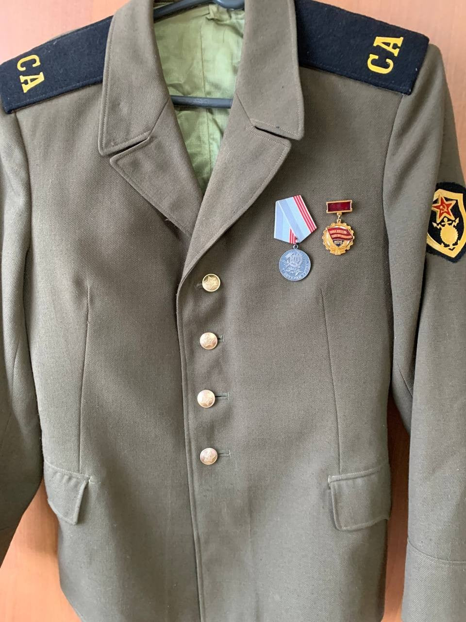 Soviet soldier jacket, close-up of the collar and buttons