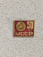 Moldavian SSR 50 years pin with red enamel, front view