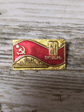 Vintage USSR pin badge for 60 years of the October Revolution with hammer and sickle