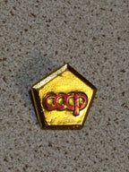 Soviet state emblem pin with CCCP lettering, front view