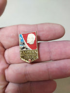 Shock Worker of Communist Labor USSR badge with Lenin portrait, Soviet award pin