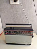 VEF 214 Soviet transistor radio in two-tone black and cream-yellow case