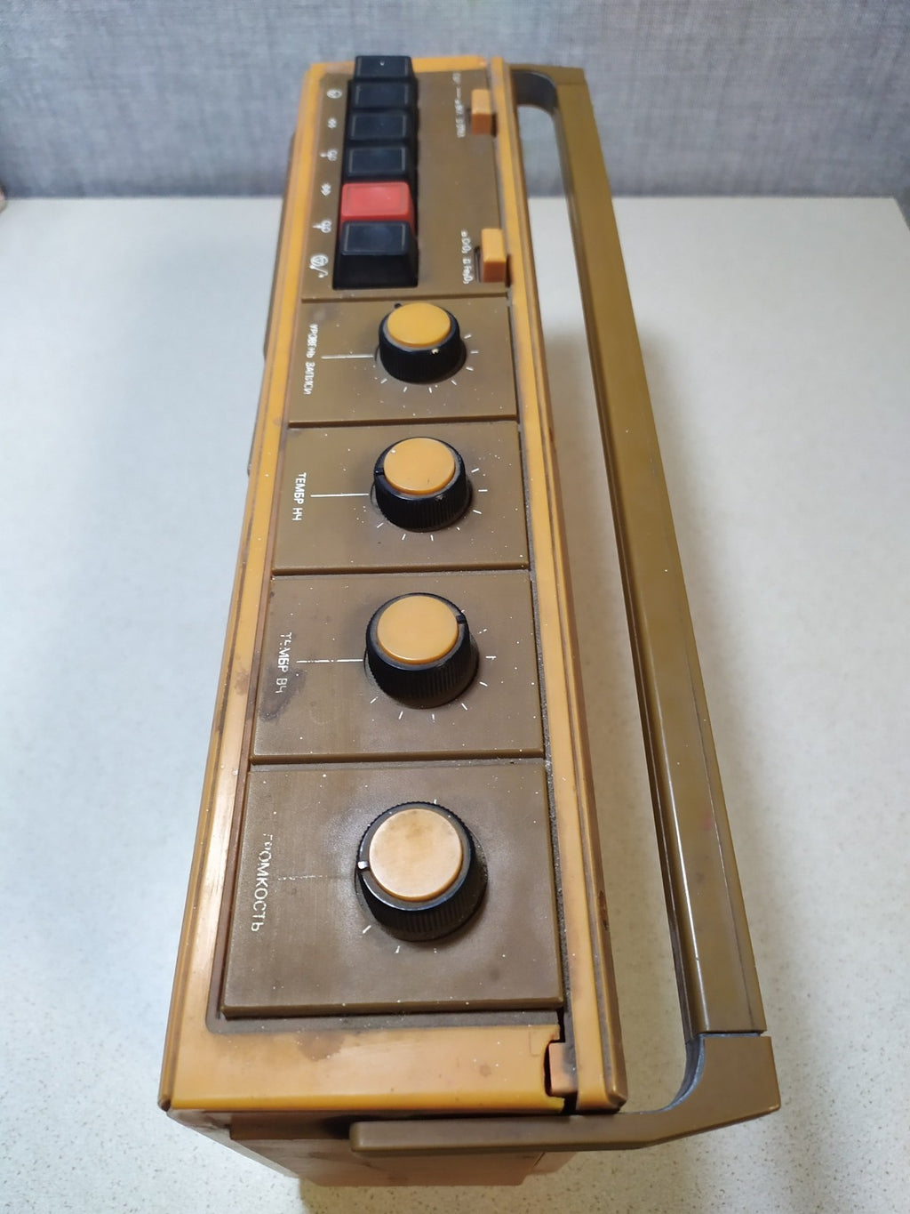 Open cassette compartment and battery compartment of a USSR tape recorder