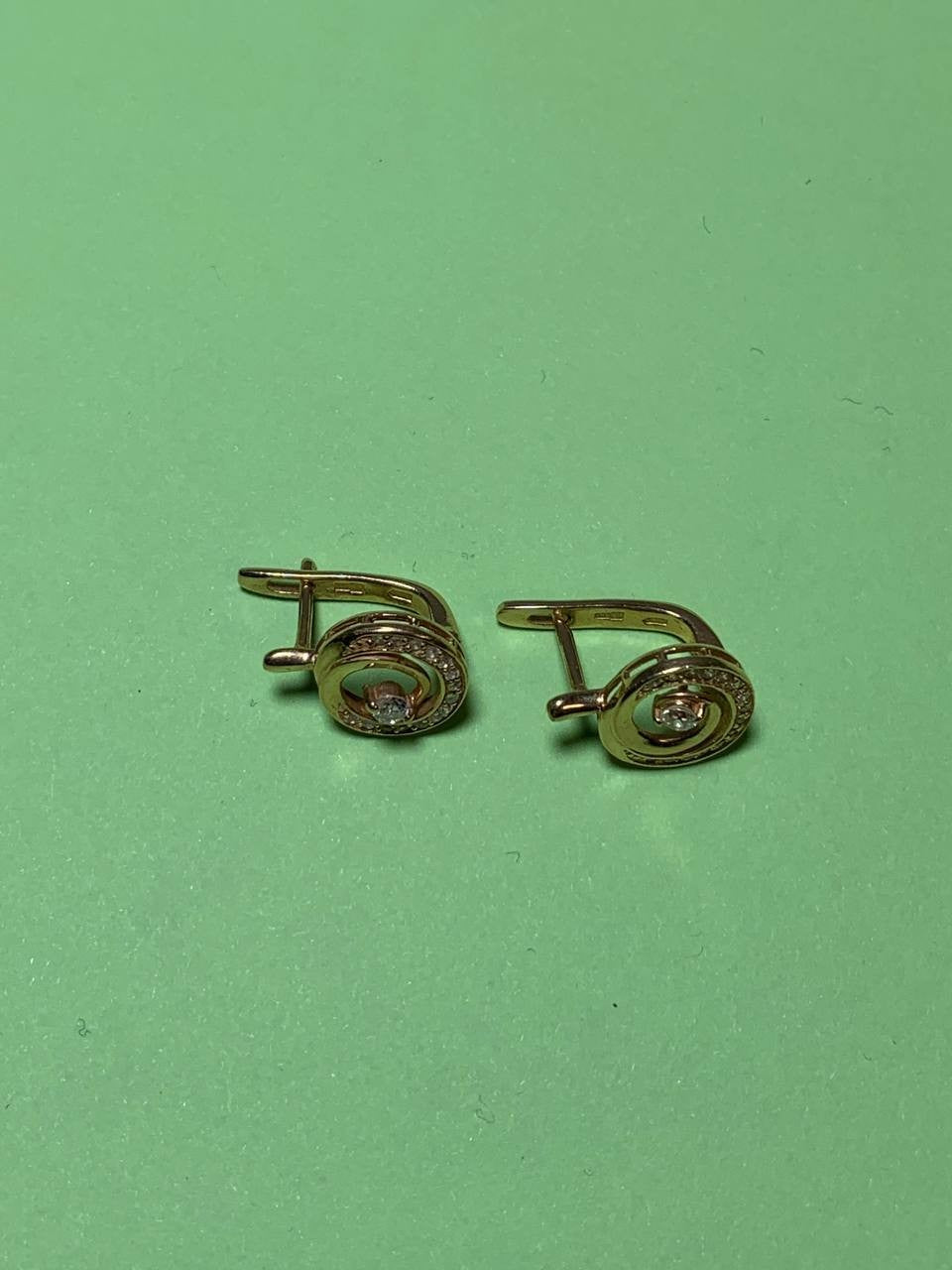 Vintage 14K gold earrings from Ukraine in 583 assay gold, pair front view