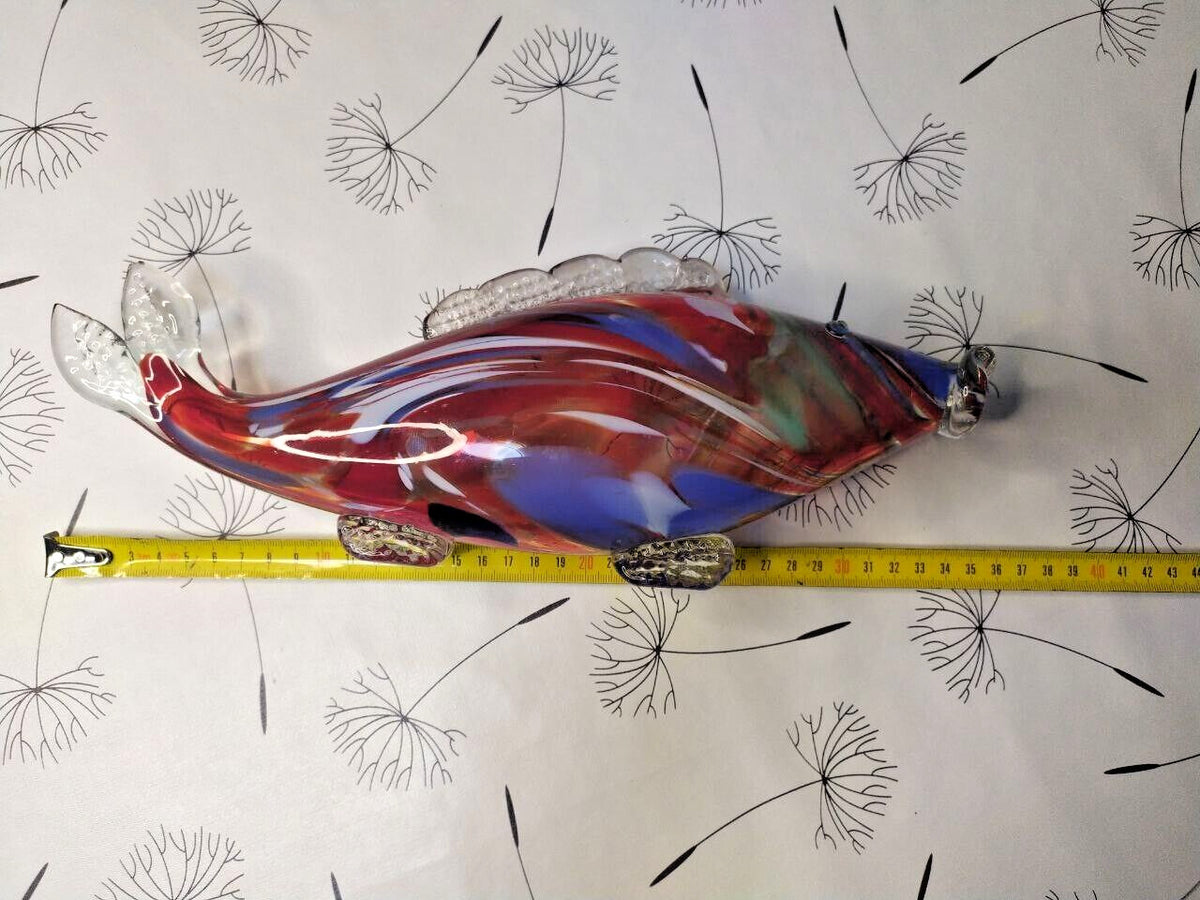Murano style glass fish close-up of red, blue, yellow and green swirls – detail 10