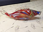 Hand blown glass fish with applied clear ribbed fins and open mouth
