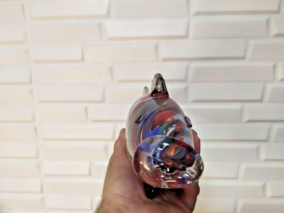 Hand blown glass fish with applied clear ribbed fins and open mouth – detail 5