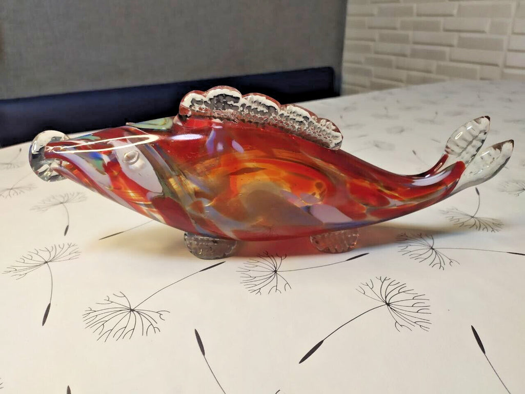 Murano style glass fish close-up of red, blue, yellow and green swirls – detail 7