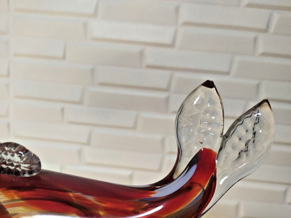 Hand blown glass fish with applied clear ribbed fins and open mouth – detail 8