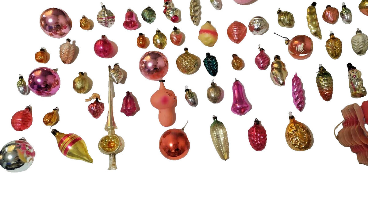 Close view of vintage Soviet glass ornaments with different designs – detail 6