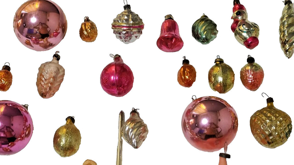 Close view of vintage Soviet glass ornaments with different designs – detail 9